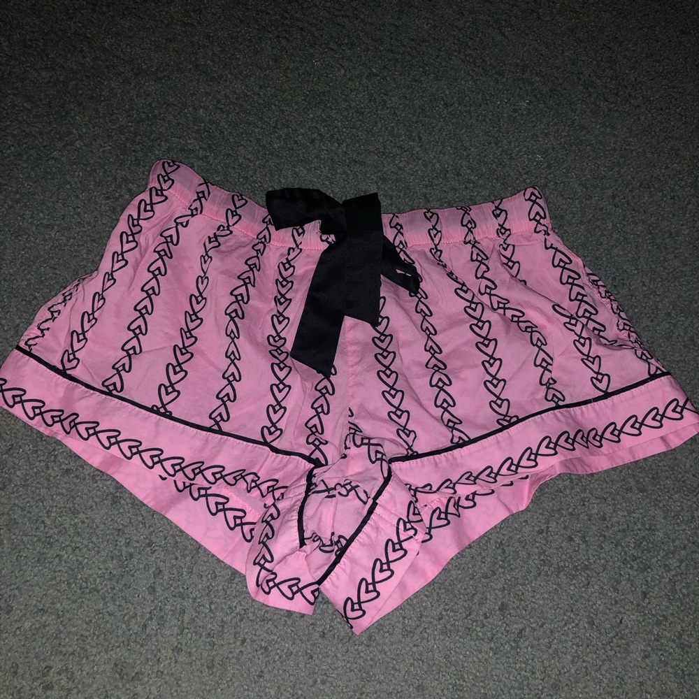victorias secret size small heart sexy sleep shorts pink and black ribbon
